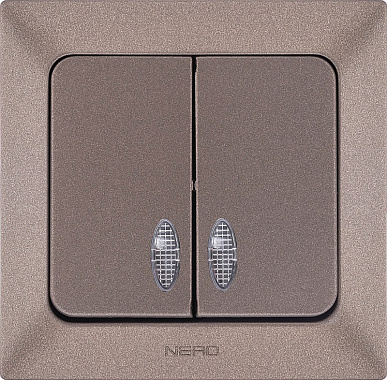 Выключатель 2 СП 10А с подсв. Ne-ad Aras мокко