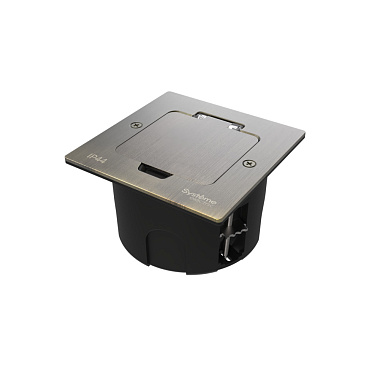 Люк с розеткой IP44 с монтажной коробкой в фальшпол System Electric MultiDesk античная латунь