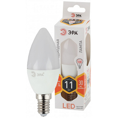 Лампа светодиодная Е14 11Вт 2700К 170-265В свеча тепл. белый свет ЭРА Б0032980