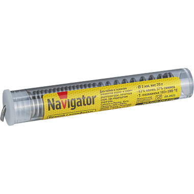 Припой с канифолью ПОС-63, колба, 2 мм, 20 гр Navigator 93 111