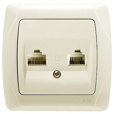Розетка 1 СП комп. RJ45 кат.5e + телеф.RJ11 Viko Carmen крем