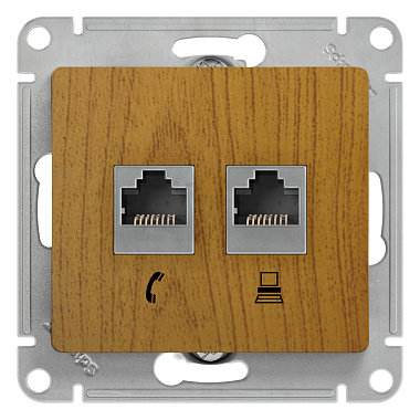 Розетка 1 СП комп. RJ45 кат.5e + телеф.RJ11 механизм SE Glossa дуб
