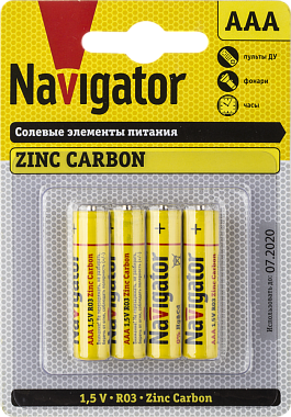 Элемент питания (AAA) солевой R03 1,5V 4BL Navigator 94 767