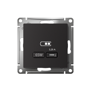 Розетка 1 СП USB тип-С 65W высокоскор.заряд QC,PD механизм SE AtlasDesign карбон