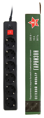 Сетевой фильтр 6 с з/к 5 м ЕН15 черный Гарнизон