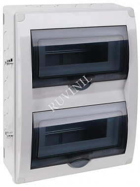 Бокс навесной 20 мод. 390х302х120 IP65 с вертикальной дверью Рувинил