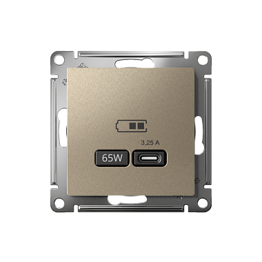 Розетка 1 СП USB тип-С 65W высокоскор.заряд QC,PD механизм SE AtlasDesign шампань