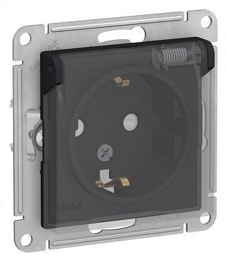 Розетка с заземлением 1 СП IP44 16А с з/шт с крышкой механизм SE AtlasDesign Aqua карбон