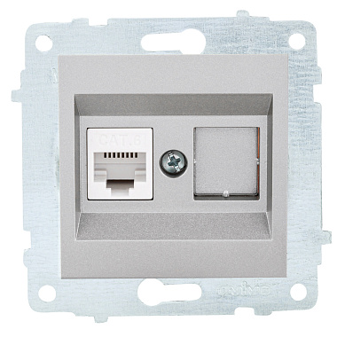 Розетка 1 СП комп. RJ45 кат.6 механизм Ovivo серебро