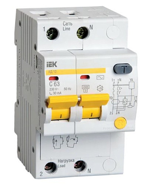 Диф. автомат 2P 63А  30мА х-ка C АД-12 IEK