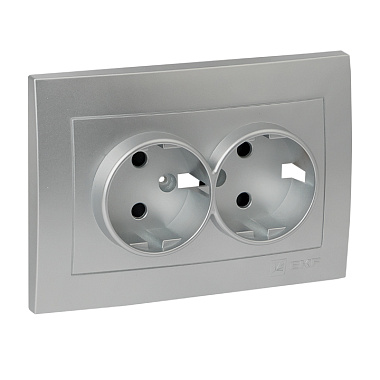 Лицевая панель евророзетки 2-местной с з/шт EKF Валенсия сталь