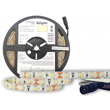 Лента светодиодная 3528  4,8Вт IP65 12V теплый белый 3000К Navigator 71 403