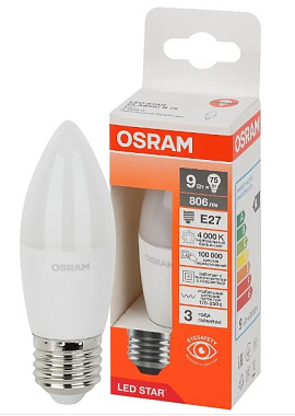 Лампа светодиодная Е27   9Вт 4000К 806Лм свеча Osram