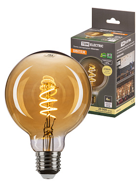 Лампа светодиодная Е27   4Вт 2700К 230В «Винтаж» золотистая со спиралью шар G95 TDM