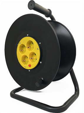 Катушка для удлинителя D275мм без провода металлическая на метал. стойке (4 розетки с заземлением и выкл.)  пакет