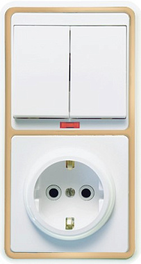 Блок комб. СП (2кл с подсв. + 1роз с з/к) Кунцево-Электро Бэлла белый (золотая вставка)