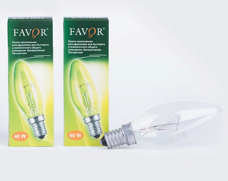Лампа накаливания Е14 40Вт 230В свеча прозр. Favor