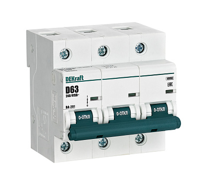 Автоматический выключатель 3P  63А (D) 10kA ВА201 DEKraft