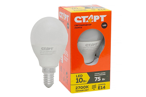 Лампа светодиодная Е14 10Вт 2700К шар СТАРТ ECO