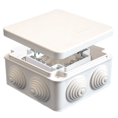 Коробка расп. ОП 105х105х56мм IP54 7 вводов (4 гермоввода; колодка 16А) белый E.p.plast