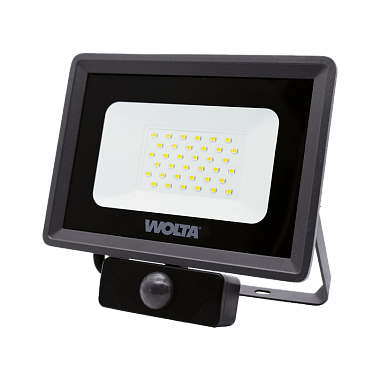 Прожектор светодиодный WOLTA WFL-30W/06s 30Вт 5700K IP65 с датчиком движения, чёрный