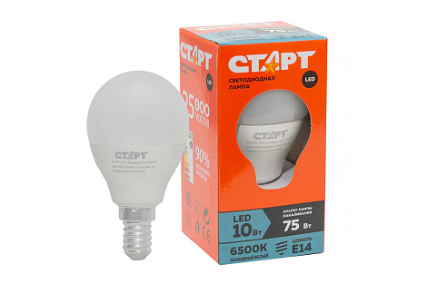 Лампа светодиодная Е14 10Вт 6500К шар СТАРТ ECO