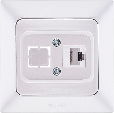 Розетка 1 СП комп. RJ45 кат.6 + гнездо с заглушкой Ne-ad Aras белый жемчуг