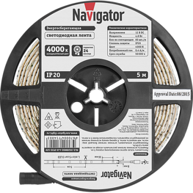 Лента светодиодная 3528  4,8Вт IP20 12V холодный белый 4000К Navigator 71 400