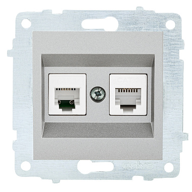 Розетка 1 СП комп. RJ45 кат.6 + телеф.RJ11 механизм Ovivo серебро