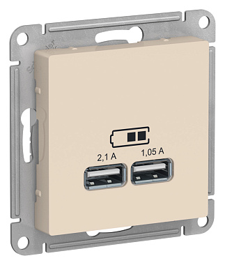 Розетка 1 СП USB А+А 2,1А (2х1,05А) 5В механизм SE AtlasDesign бежевый