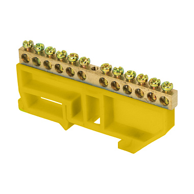 Шина "0" N (6x9мм) 12 отв. латунь желтый изолятор на DIN-рейку розн. стикер EKF