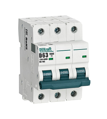 Автоматический выключатель 3P   63A (D) 10кА ВА105 DEKraft