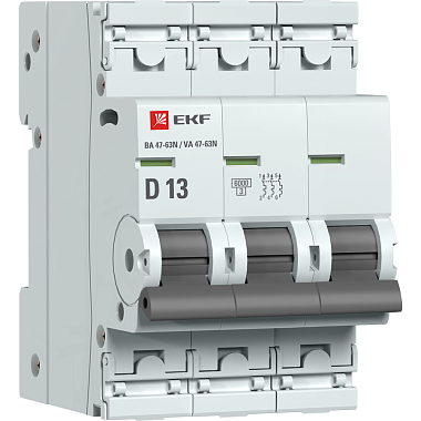 Автоматический выключатель 3P  13А (D) 6,0kA ВА 47-63N EKF PROxima