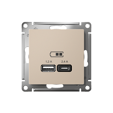 Розетка 1 СП USB A+тип-С 2,4А (2х1,2А) 5В механизм SE AtlasDesign песочный