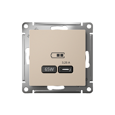 Розетка 1 СП USB тип-С 65W высокоскор.заряд QC,PD механизм SE AtlasDesign песочный