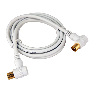 Шнур ТВ гнездо - ТВ штекер, длина 1,5 метра, угловой, белый Rexant