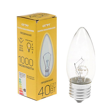 Лампа накаливания Е27 40Вт 220В свеча прозр ДС Старт