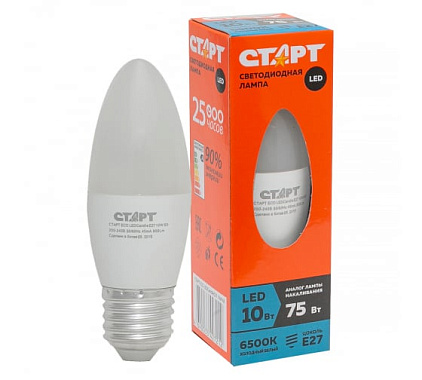 Лампа светодиодная Е27  10Вт 6500К свеча СТАРТ ECO