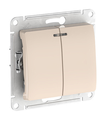 Выключатель 2 СП 10АХ с подсв. сх.5а механизм безвинт. зажим SE Glossa бежевый