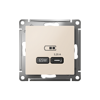 Розетка 1 СП USB тип-С 65W высокоскор.заряд QC,PD механизм SE AtlasDesign бежевый