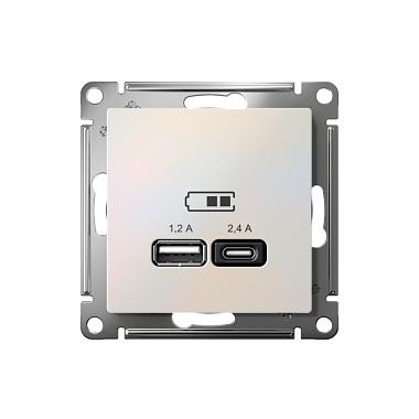 Розетка 1 СП USB A+тип-С 2,4А (2х1,2А) 5В механизм SE AtlasDesign жемчуг