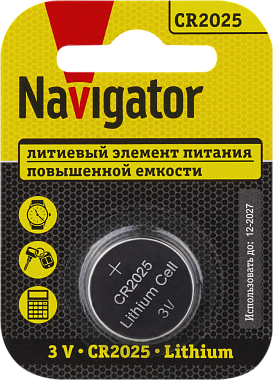 Элемент питания (типоразмер 2025) литиевый 1BL Navigator 93 822