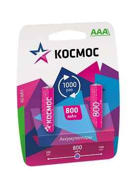 Аккумулятор ААА 1.2V  800mA*ч 2BL Космос