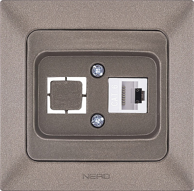 Розетка 1 СП комп. RJ45 кат.6 + гнездо с заглушкой Ne-ad Aras мокко