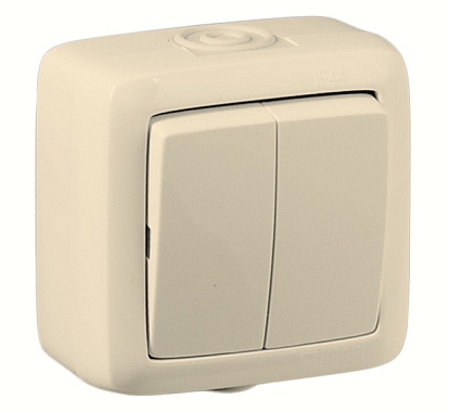Выключатель 2 ОП IP44 10А Hegel Alfa слоновая кость