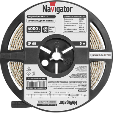 Лента светодиодная 3528  4,8Вт IP65 12V холодный белый 4000К Navigator 71 401