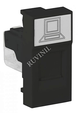 Розетка модульная компьютерная RJ-45 45х22,5мм (в разборе) Рувинил черный