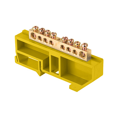 Шина "0" N (6x9мм) 8 отв. латунь желтый изолятор на DIN-рейку розн. стикер EKF