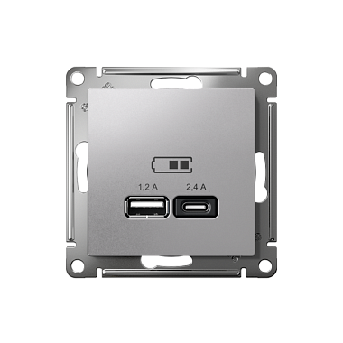 Розетка 1 СП USB A+тип-С 2,4А (2х1,2А) 5В механизм SE AtlasDesign алюминий