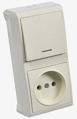 Блок ОП (1кл. с подсв. + 1роз.) IP20 вертикальный Viko Vera крем